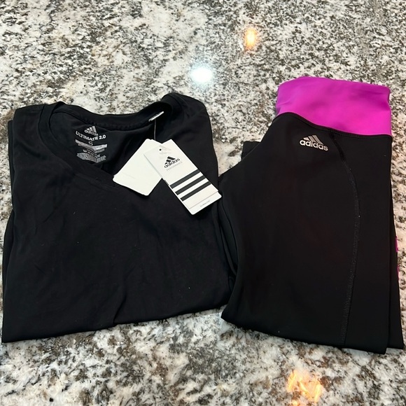 Adidas Bundle Shirt Legging Workout Pant Climalite Black Athletic Athleisure - Picture 1 of 10